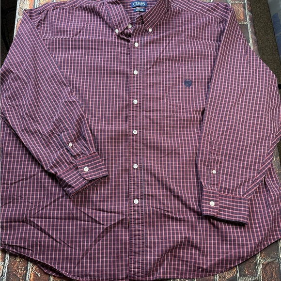 Chaps Men's Maroon Checkered Button Down Shirt - Picture 1 of 8